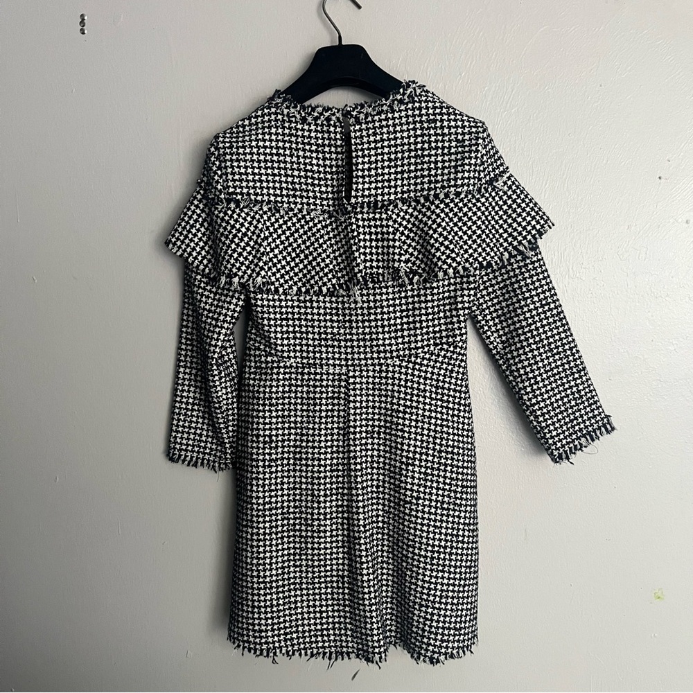 Zara Ruffle Top Tweed Classic Houndstooth Flare Dress XS - Picture 9 of 14